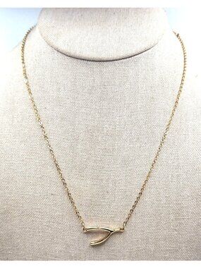 Wishbone Pendant Necklace In Gold-Tone With Dainty Chain